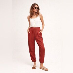 Anthropologie‎ ETT:TWA Rust Orange Gauze Festival Embroidered Harem Pants Sz. S